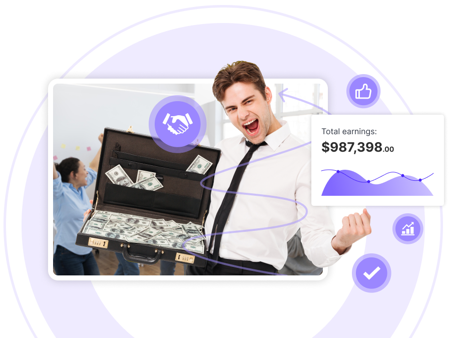 Happy dropshipping partner illustration with earnings card